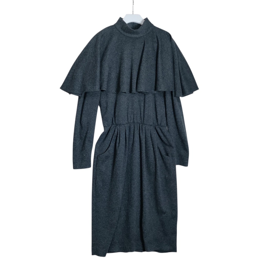 Vintage Virgo II Gray Capelet Midi Dress Mock Neck Union Made USA Size 10